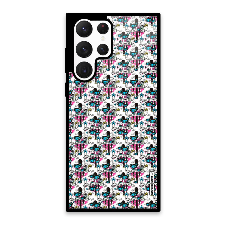 Blue Pink Pattern Glass Back Case for Galaxy S22 Ultra 5G