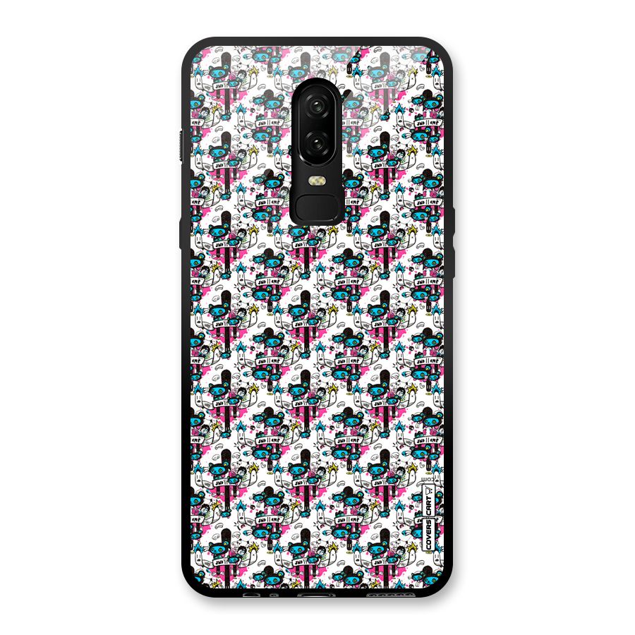Blue Pink Pattern Glass Back Case for OnePlus 6