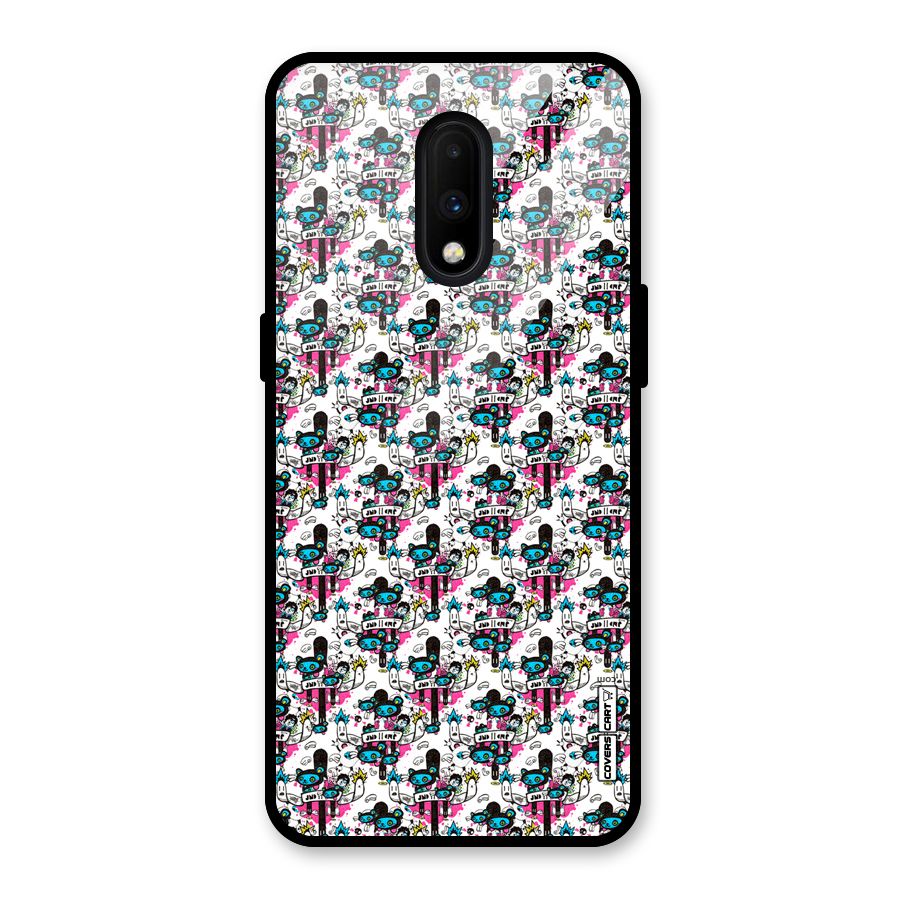 Blue Pink Pattern Glass Back Case for OnePlus 7