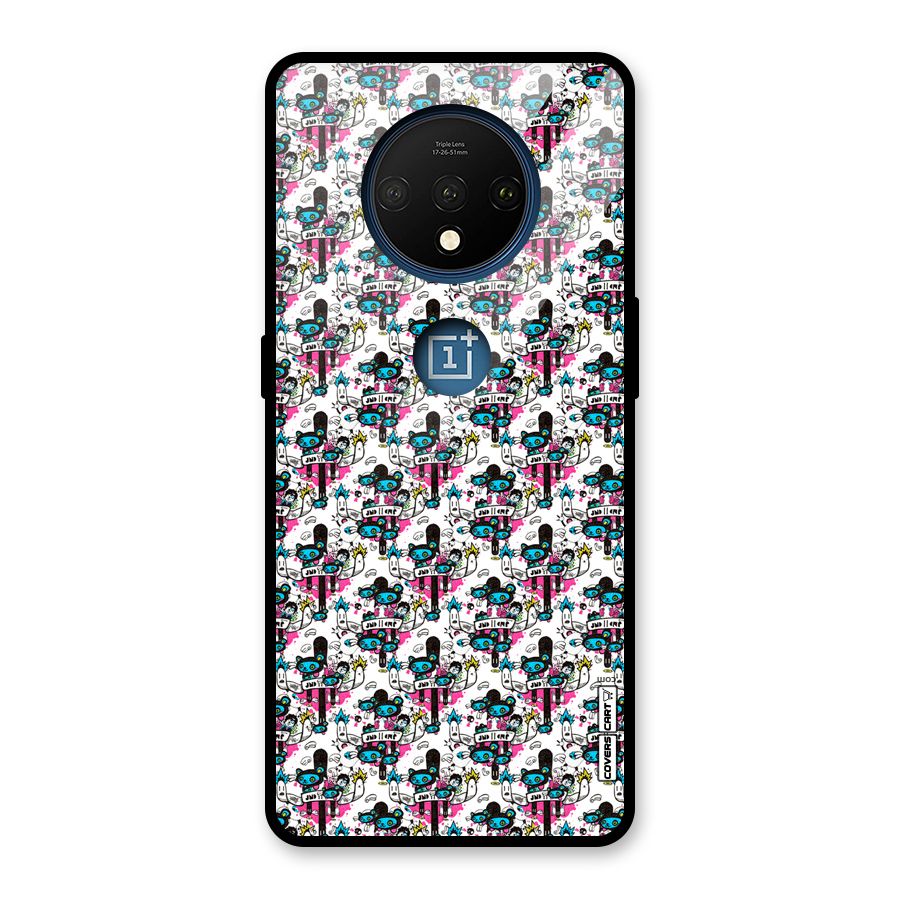 Blue Pink Pattern Glass Back Case for OnePlus 7T