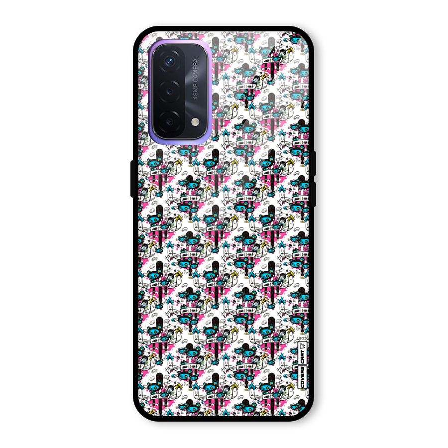 Blue Pink Pattern Glass Back Case for Oppo A74 5G