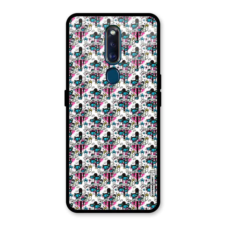 Blue Pink Pattern Glass Back Case for Oppo F11 Pro