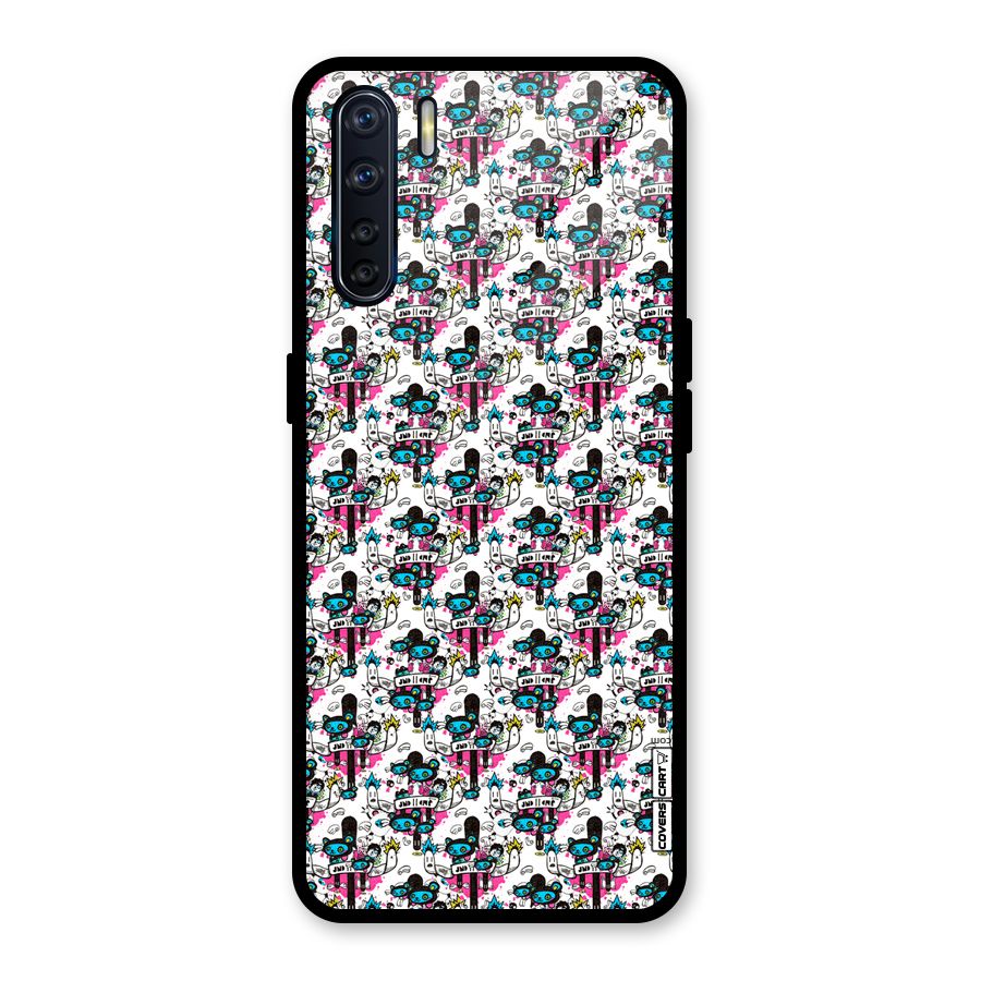 Blue Pink Pattern Glass Back Case for Oppo F15