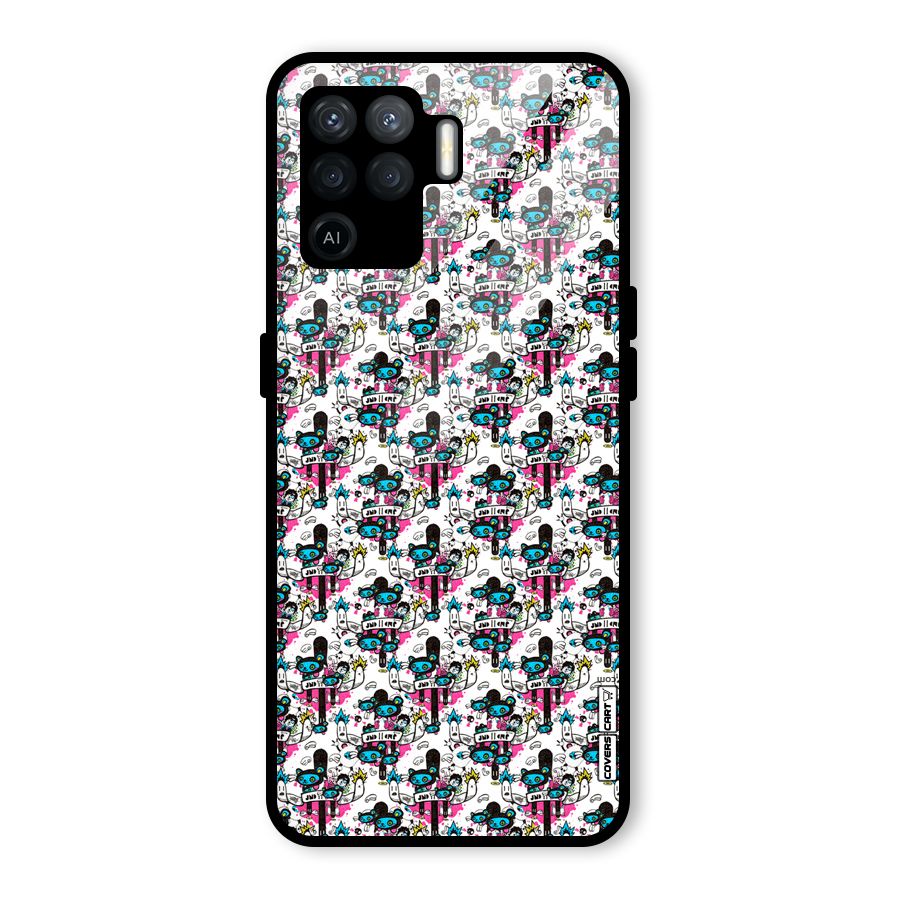 Blue Pink Pattern Glass Back Case for Oppo F19 Pro