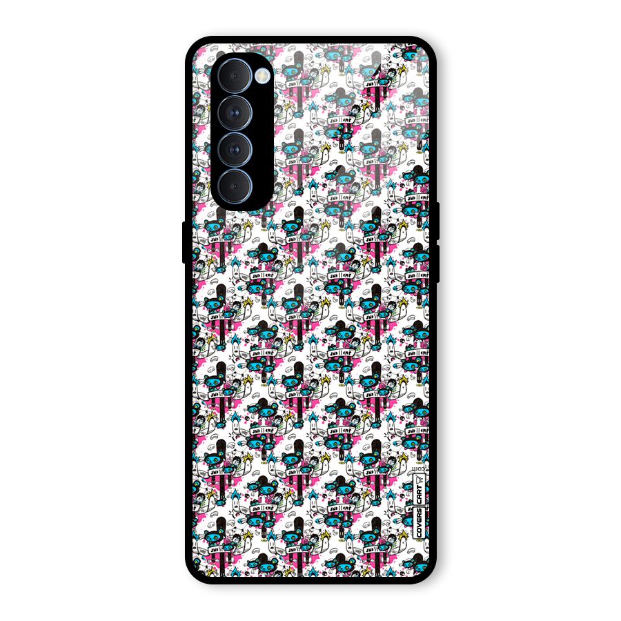 Blue Pink Pattern Glass Back Case for Oppo Reno4 Pro