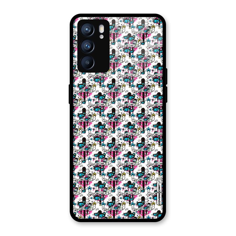 Blue Pink Pattern Glass Back Case for Oppo Reno6 5G
