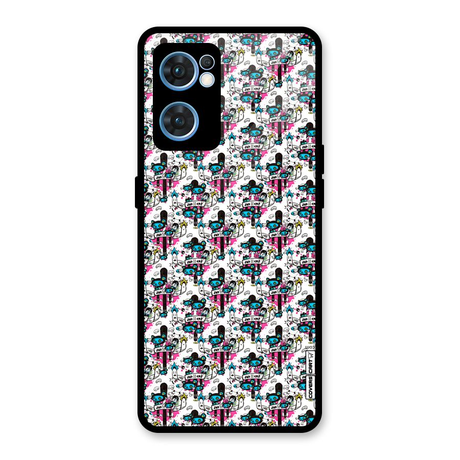 Blue Pink Pattern Glass Back Case for Oppo Reno7 5G