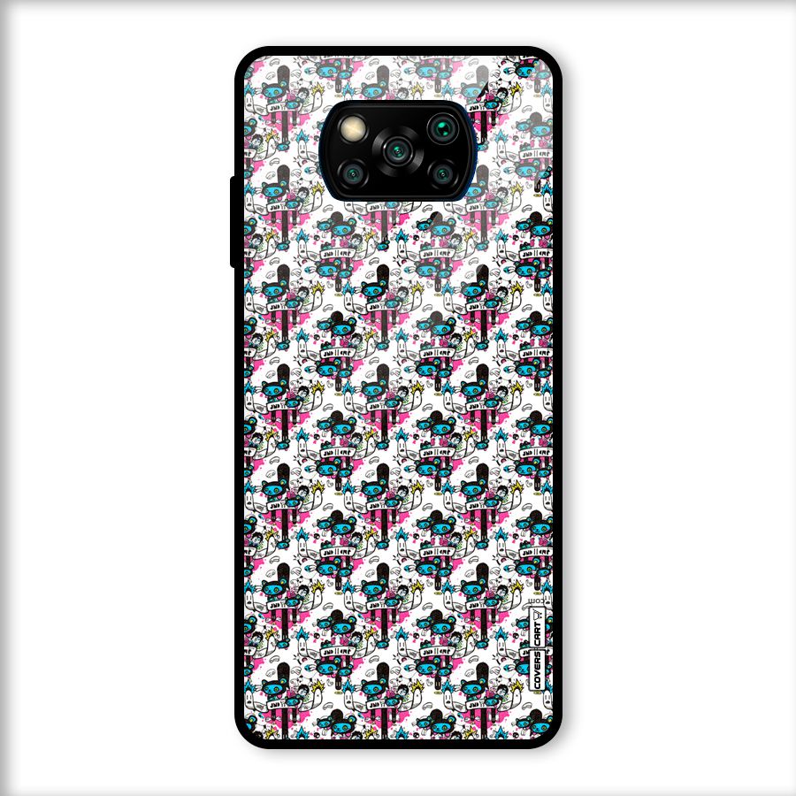 Blue Pink Pattern Glass Back Case for Poco X3