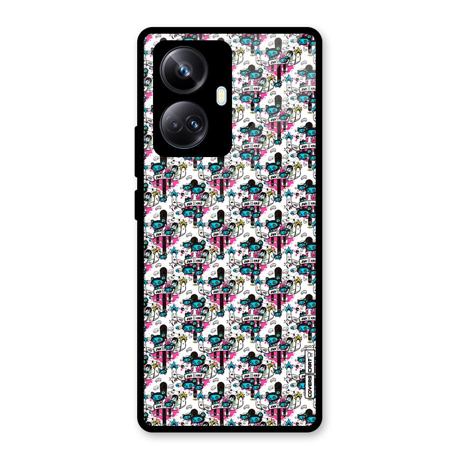 Blue Pink Pattern Glass Back Case for Realme 10 Pro Plus