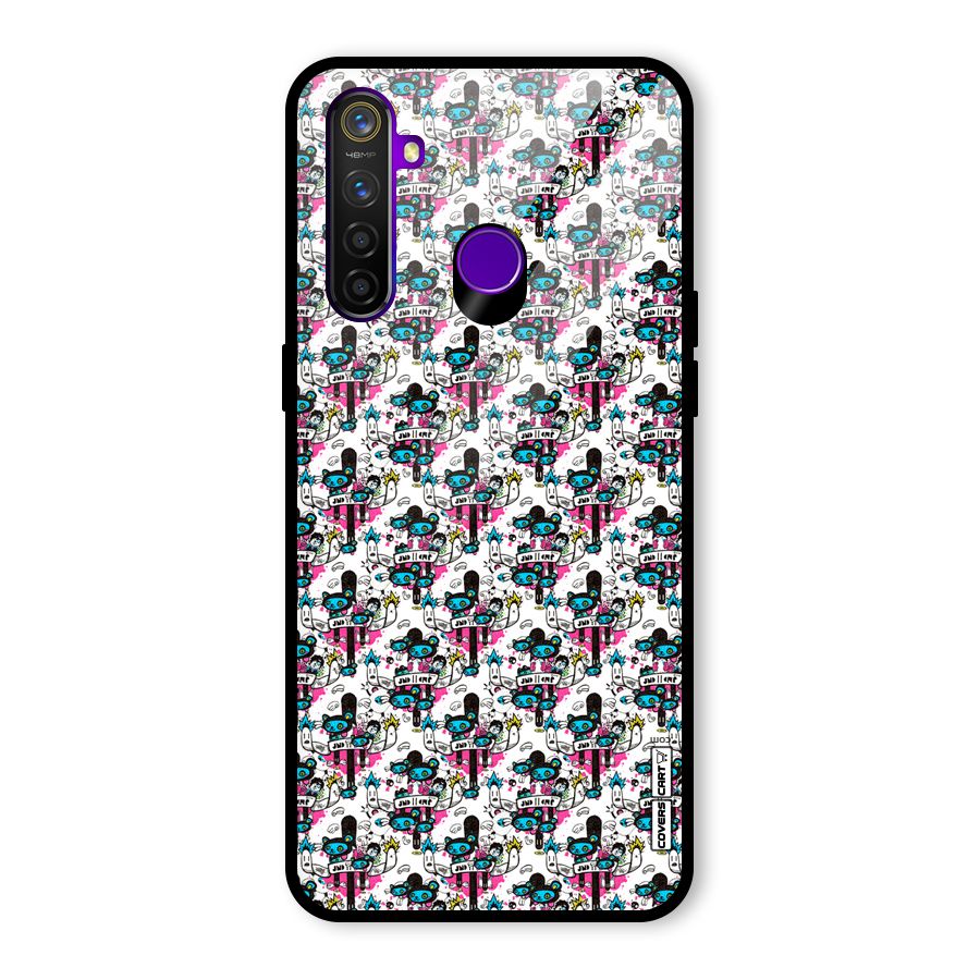 Blue Pink Pattern Glass Back Case for Realme 5 Pro