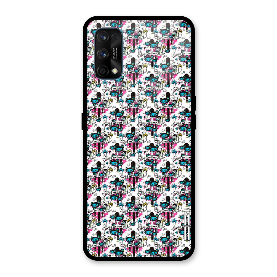 Blue Pink Pattern Glass Back Case for Realme 7 Pro