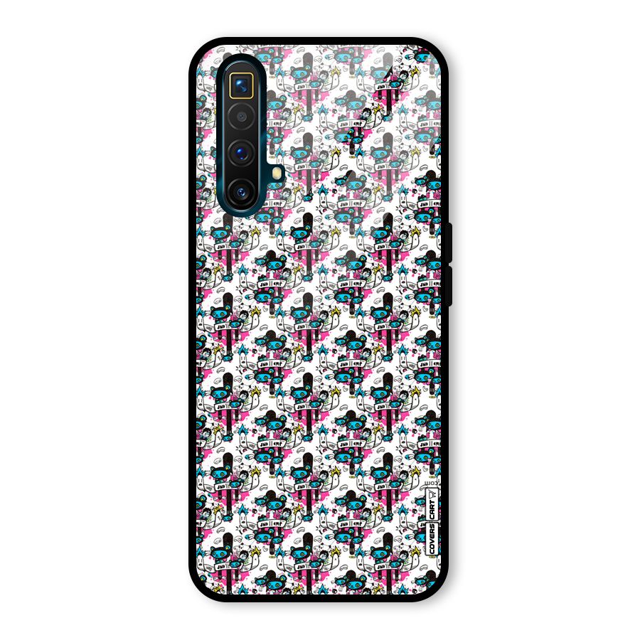 Blue Pink Pattern Glass Back Case for Realme X3 SuperZoom
