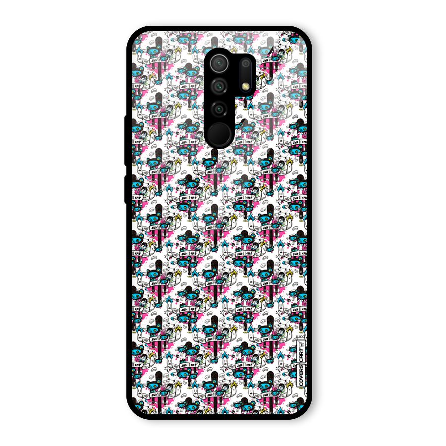 Blue Pink Pattern Glass Back Case for Redmi 9 Prime