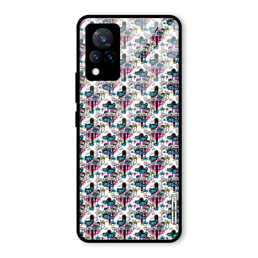 Blue Pink Pattern Glass Back Case for Vivo V21 5G