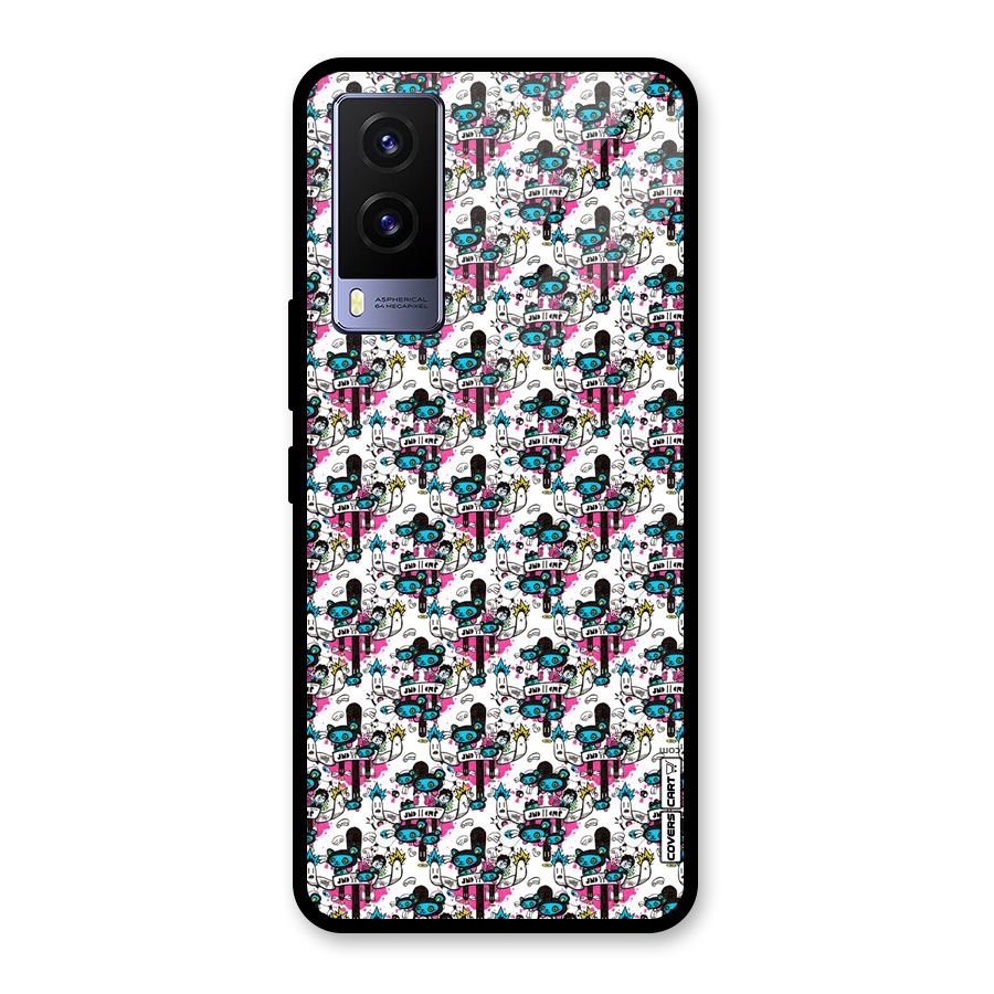 Blue Pink Pattern Glass Back Case for Vivo V21e 5G