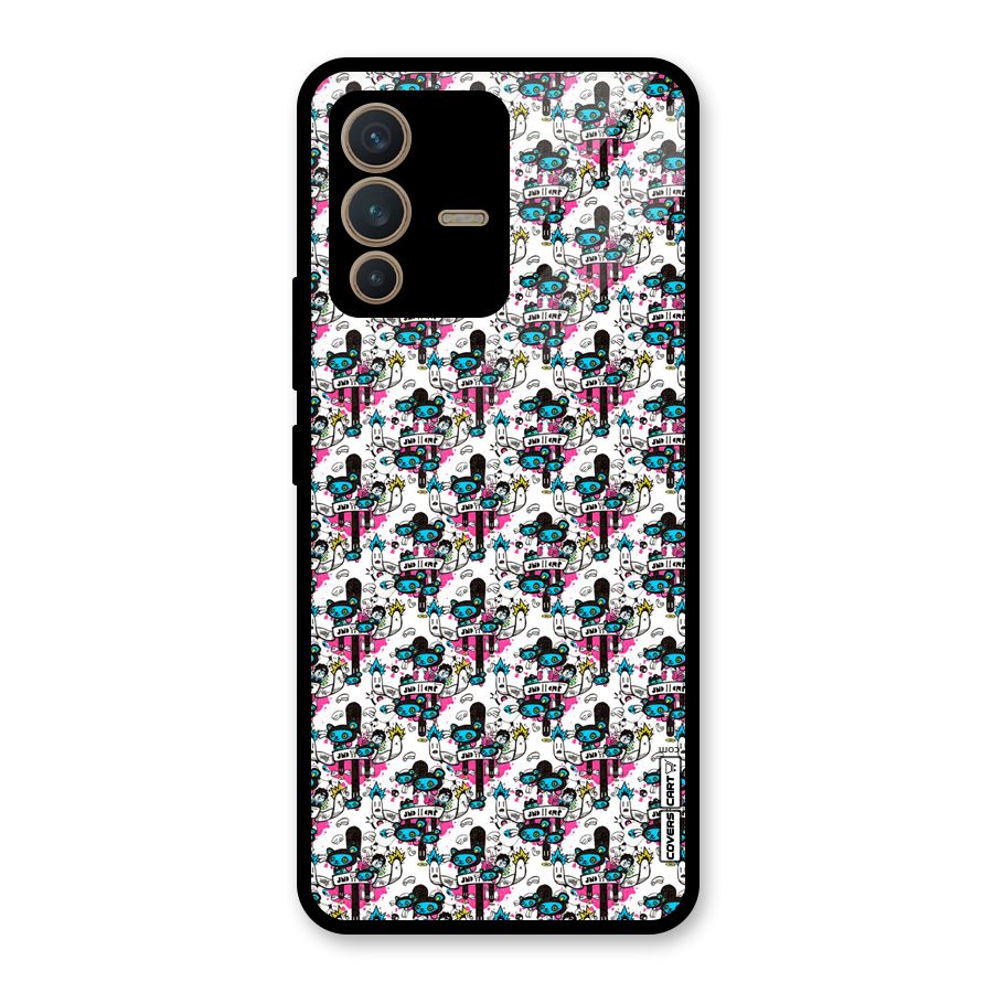Blue Pink Pattern Glass Back Case for Vivo V23 5G