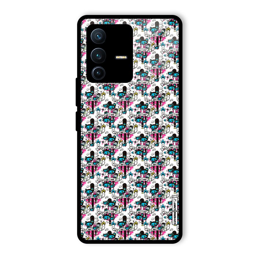 Blue Pink Pattern Glass Back Case for Vivo V23 Pro