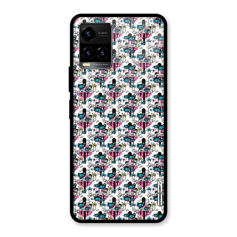 Blue Pink Pattern Glass Back Case for Vivo Y21T