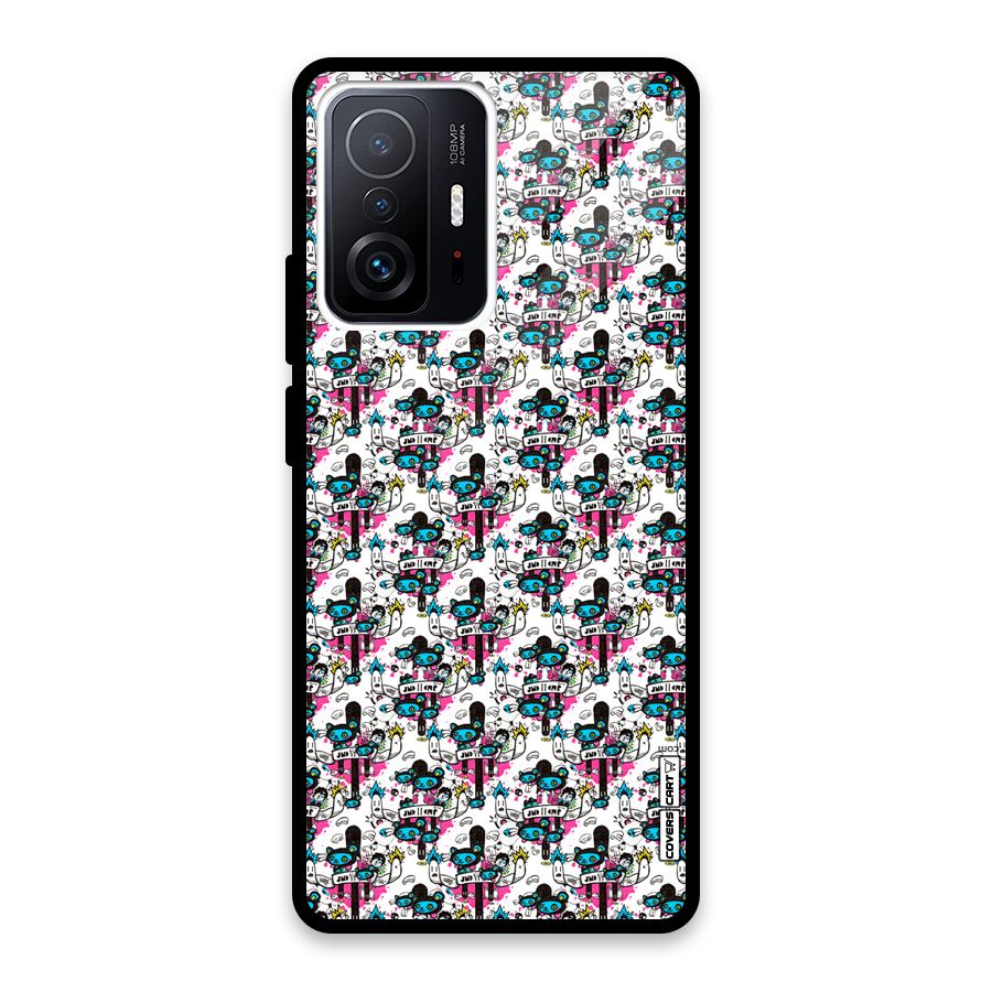 Blue Pink Pattern Glass Back Case for Xiaomi 11T Pro