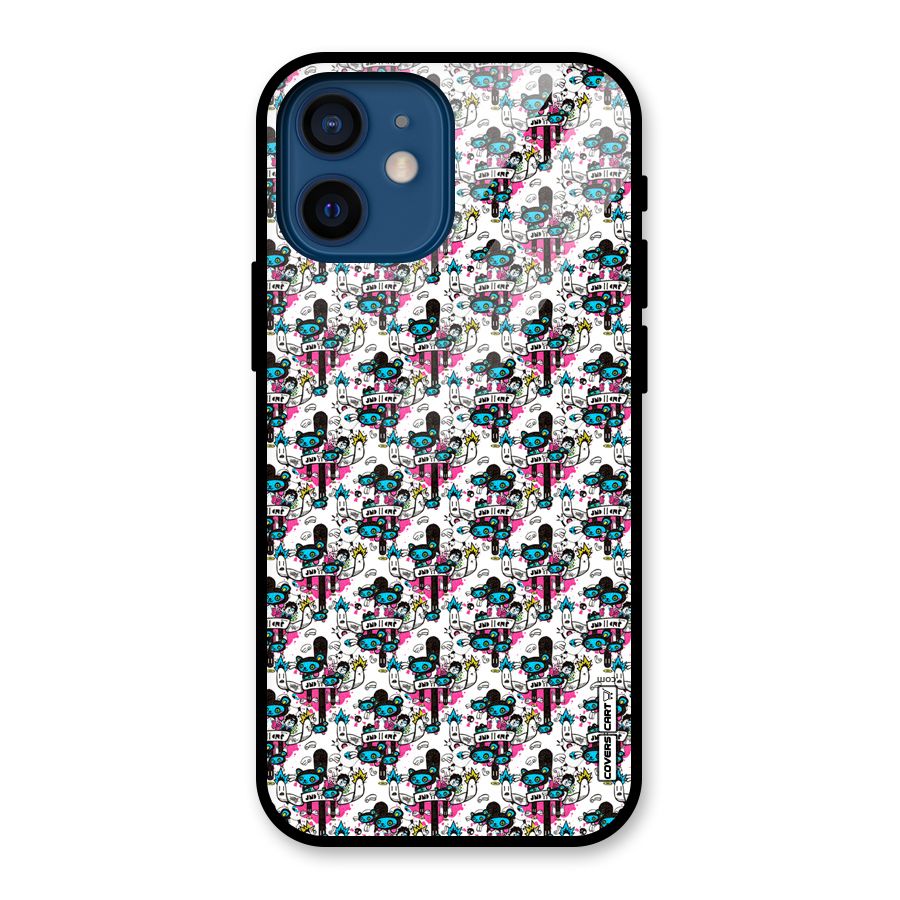 Blue Pink Pattern Glass Back Case for iPhone 12 Mini