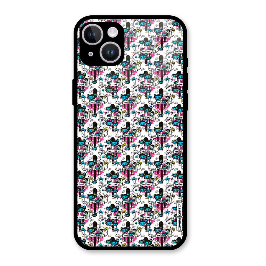 Blue Pink Pattern Glass Back Case for iPhone 14 Plus