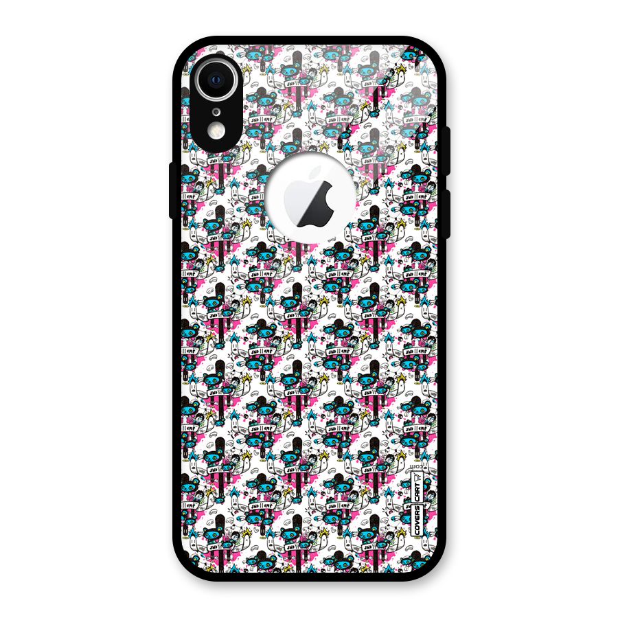 Blue Pink Pattern Glass Back Case for iPhone XR Logo Cut