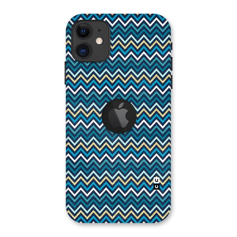 Blue Shades Chevron Pattern Back Case for iPhone 11 Logo Cut