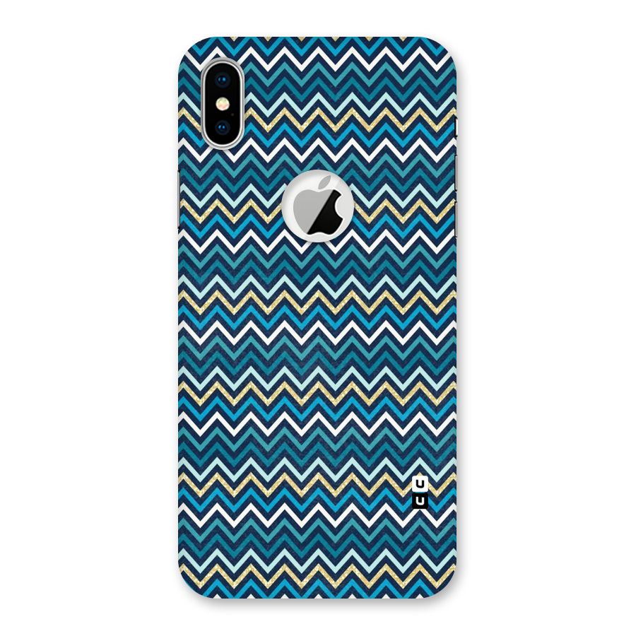 Blue Shades Chevron Pattern Back Case for iPhone X Logo Cut
