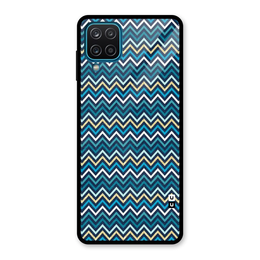 Blue Shades Chevron Pattern Glass Back Case for Galaxy A12