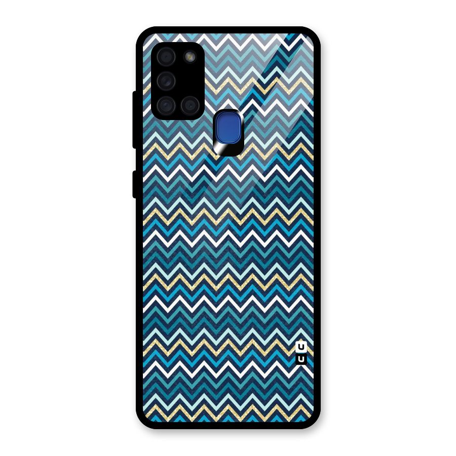 Blue Shades Chevron Pattern Glass Back Case for Galaxy A21s
