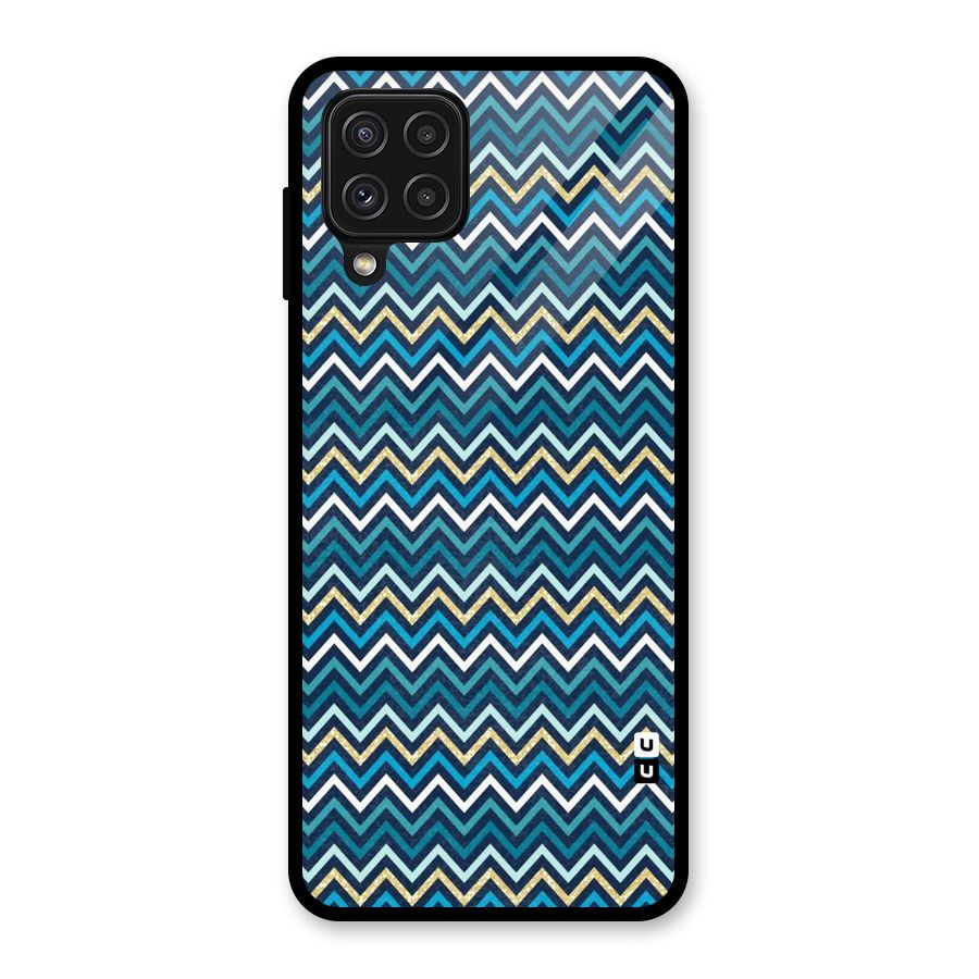 Blue Shades Chevron Pattern Glass Back Case for Galaxy A22 4G