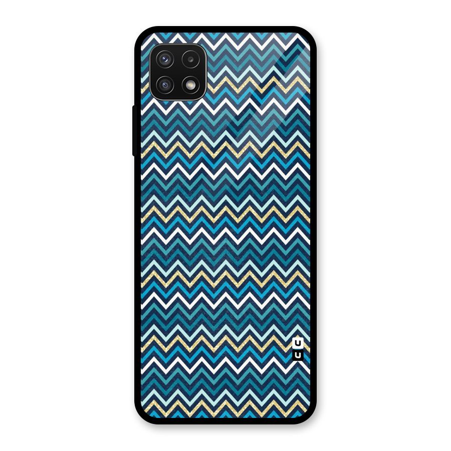 Blue Shades Chevron Pattern Glass Back Case for Galaxy A22 5G