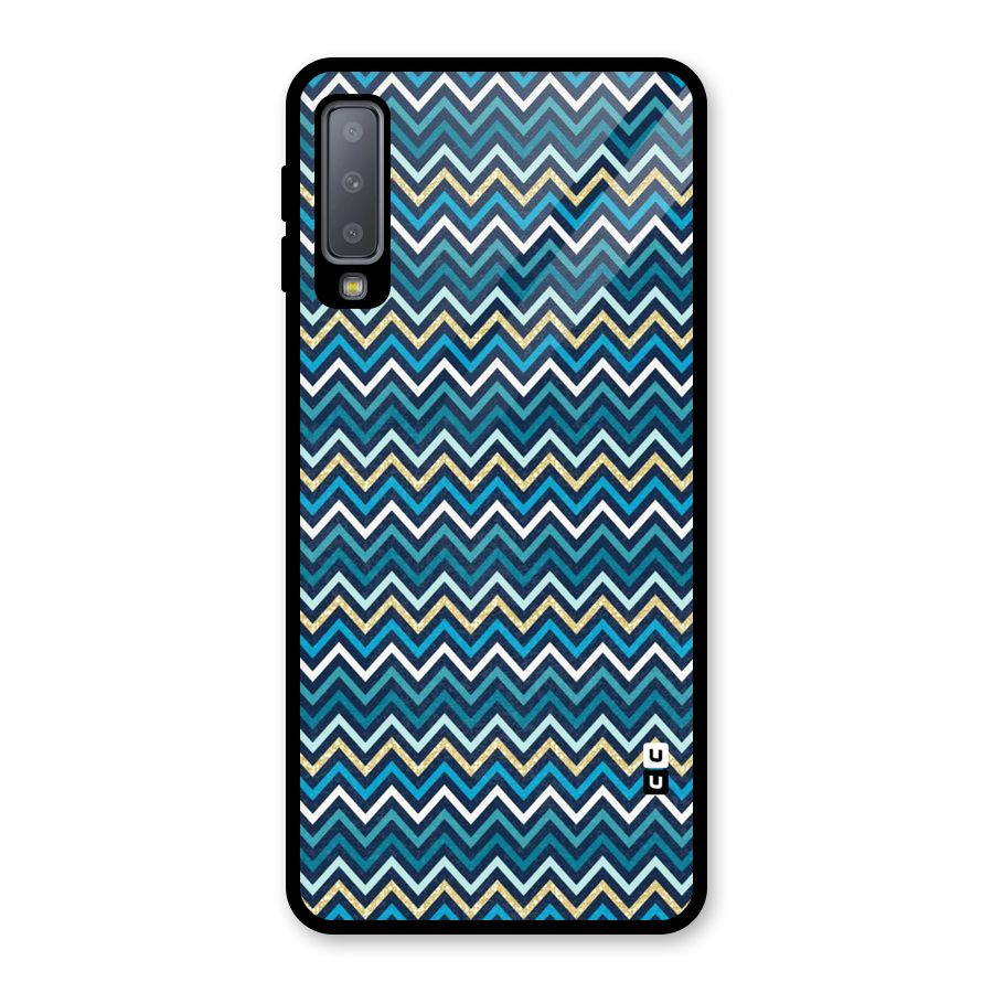 Blue Shades Chevron Pattern Glass Back Case for Galaxy A7 (2018)