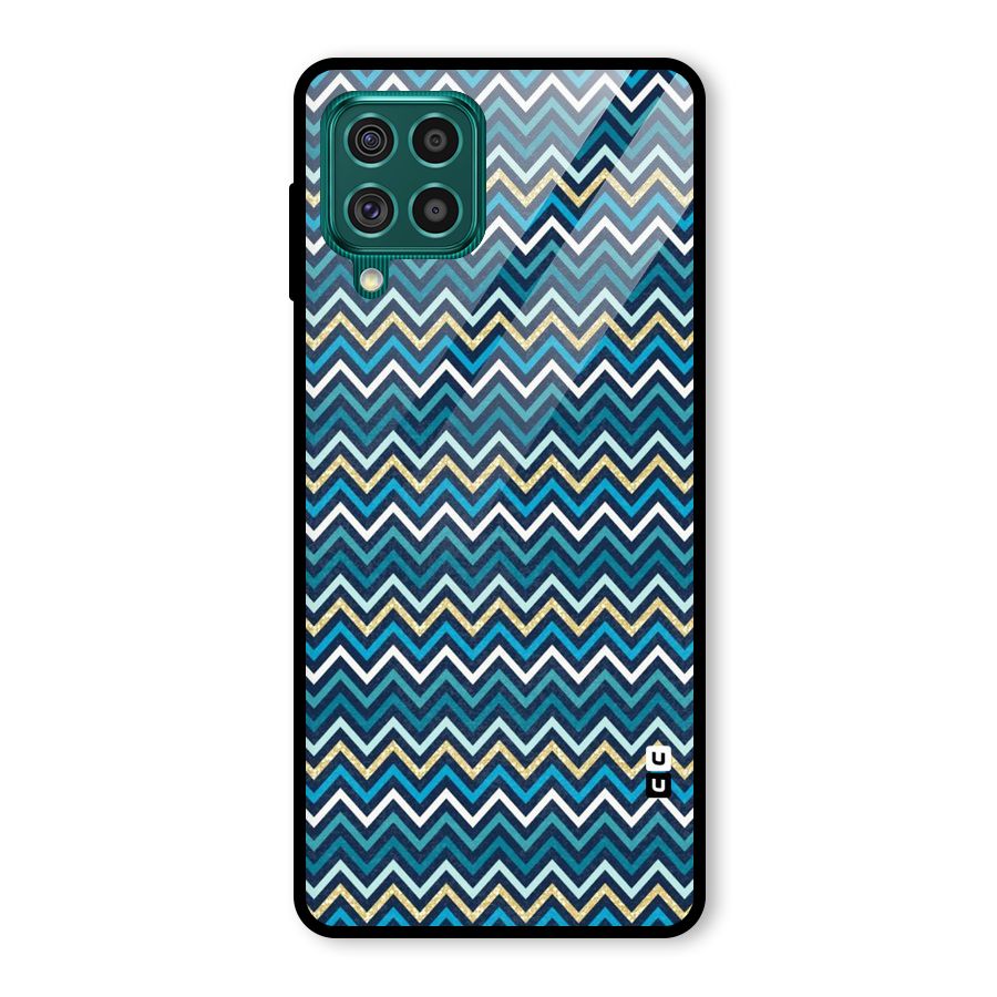 Blue Shades Chevron Pattern Glass Back Case for Galaxy F62