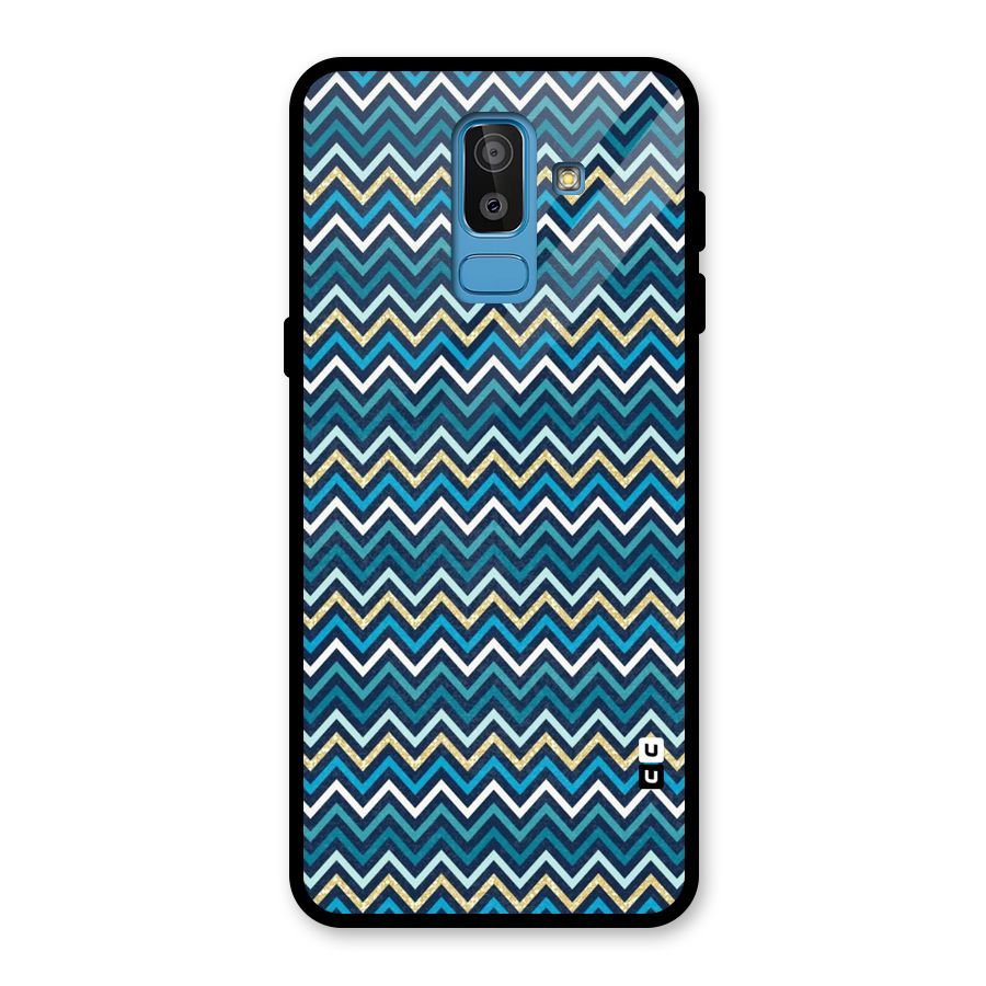 Blue Shades Chevron Pattern Glass Back Case for Galaxy J8