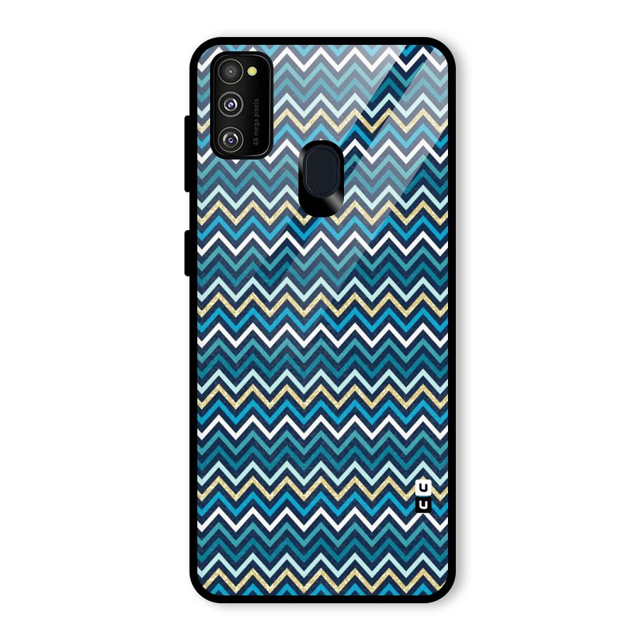 Blue Shades Chevron Pattern Glass Back Case for Galaxy M21