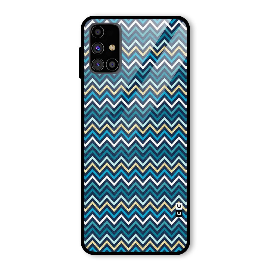 Blue Shades Chevron Pattern Glass Back Case for Galaxy M31s
