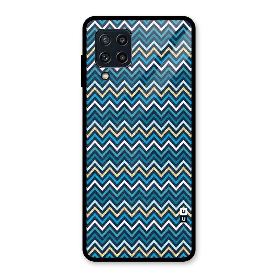 Blue Shades Chevron Pattern Glass Back Case for Galaxy M32
