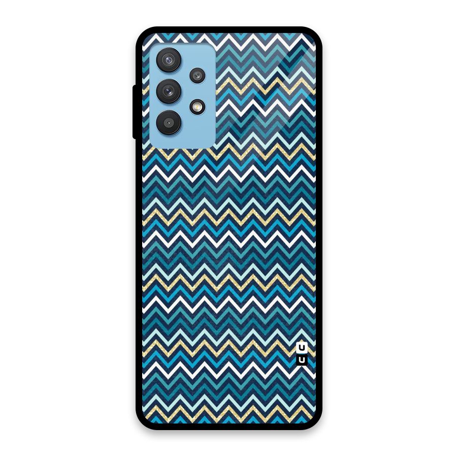 Blue Shades Chevron Pattern Glass Back Case for Galaxy M32 5G