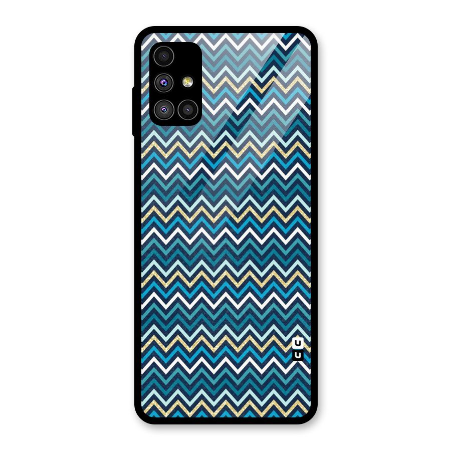 Blue Shades Chevron Pattern Glass Back Case for Galaxy M51
