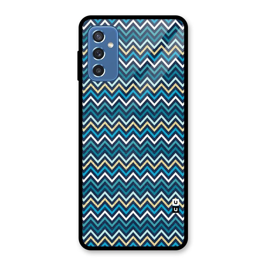 Blue Shades Chevron Pattern Glass Back Case for Galaxy M52 5G