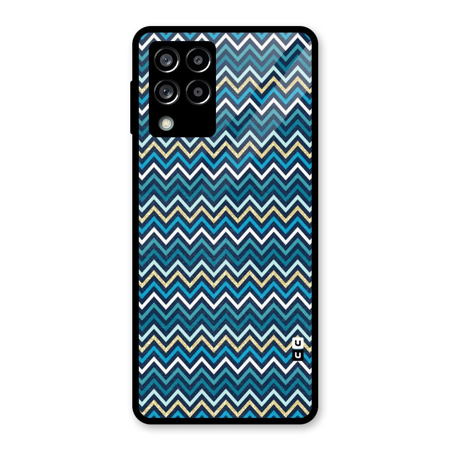 Blue Shades Chevron Pattern Glass Back Case for Galaxy M53 5G
