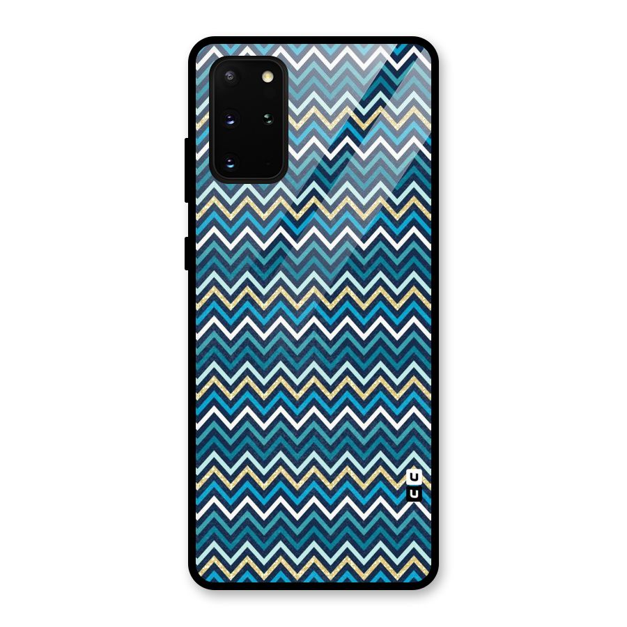 Blue Shades Chevron Pattern Glass Back Case for Galaxy S20 Plus