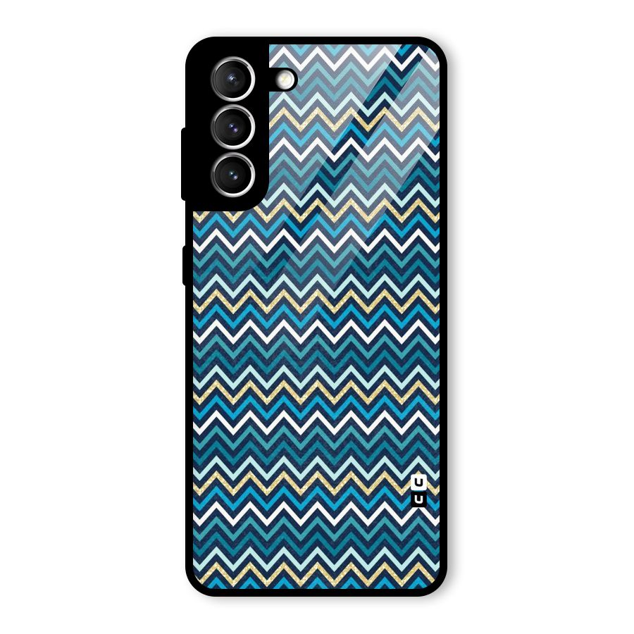 Blue Shades Chevron Pattern Glass Back Case for Galaxy S21 5G