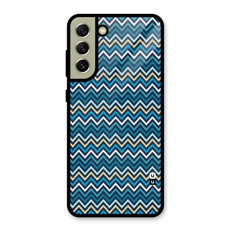 Blue Shades Chevron Pattern Glass Back Case for Galaxy S21 FE 5G