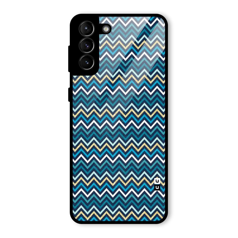 Blue Shades Chevron Pattern Glass Back Case for Galaxy S21 Plus