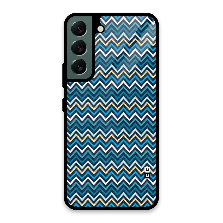 Blue Shades Chevron Pattern Glass Back Case for Galaxy S22 5G