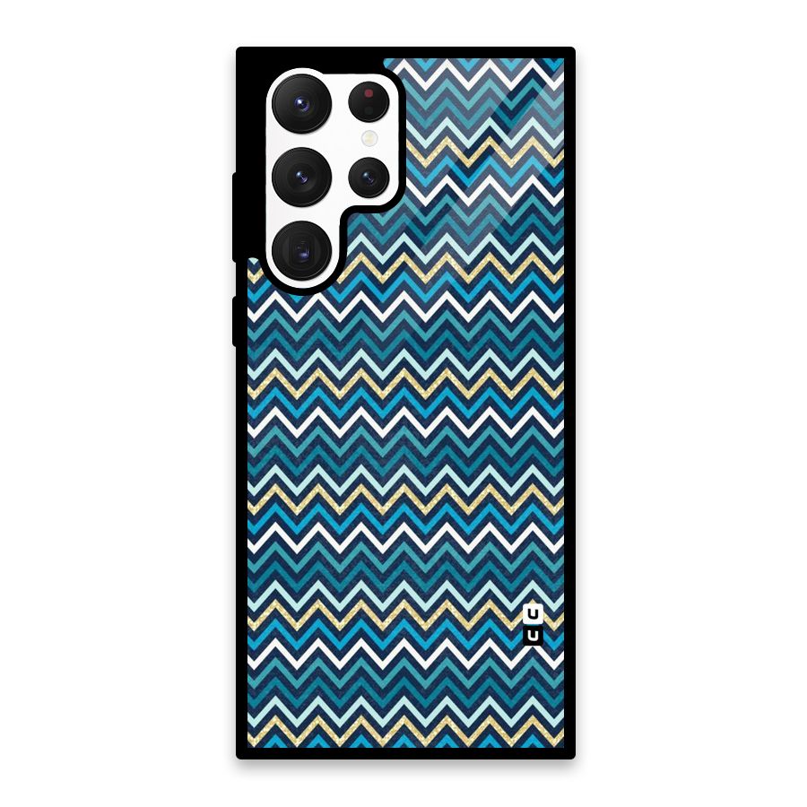 Blue Shades Chevron Pattern Glass Back Case for Galaxy S22 Ultra 5G