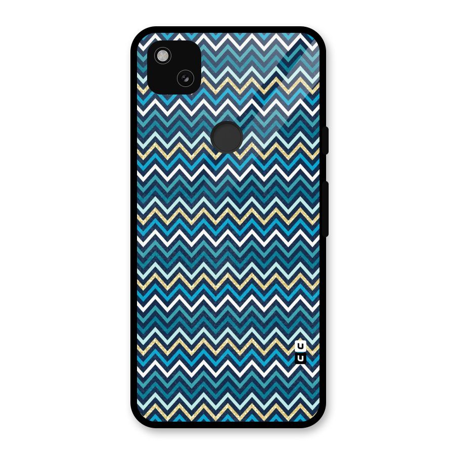 Blue Shades Chevron Pattern Glass Back Case for Google Pixel 4a