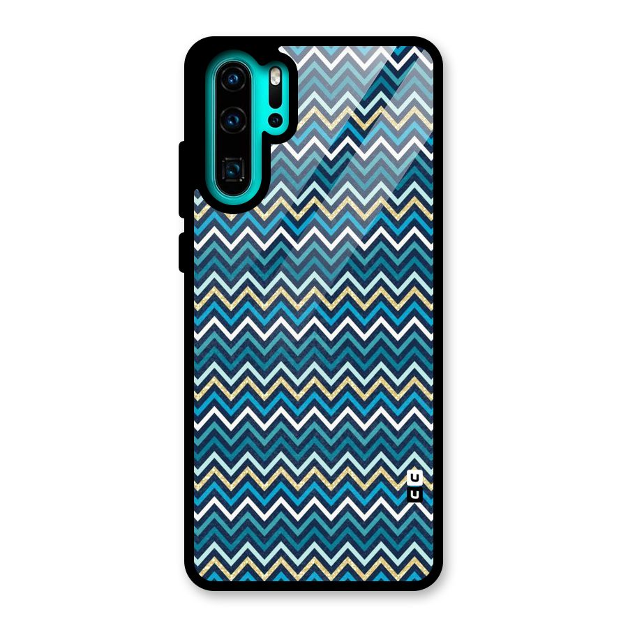 Blue Shades Chevron Pattern Glass Back Case for Huawei P30 Pro